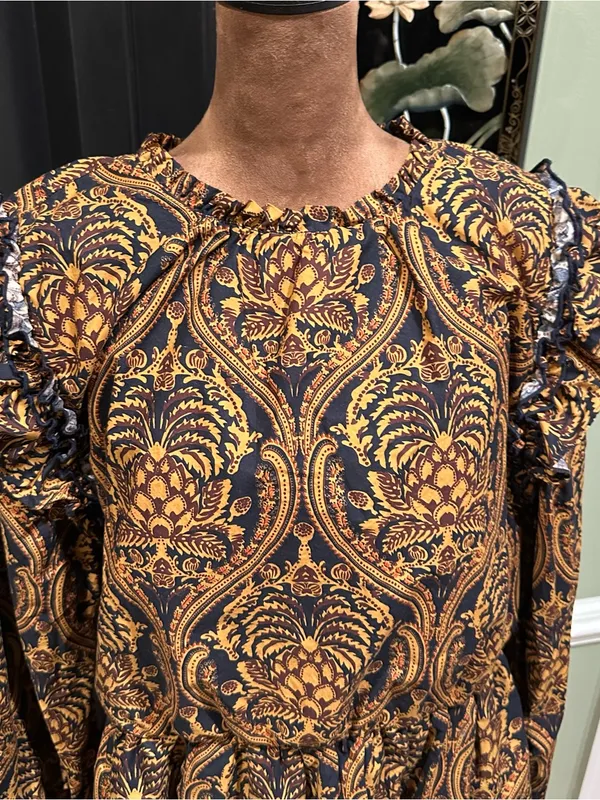 Anthropologie A Loves A Damask Print Voile Ruffle Dress – Size XL - Image 2