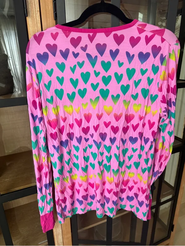 Little Sleepies pajamas bamboo henley long sleeve top hearts ombre rainbow - Image 3