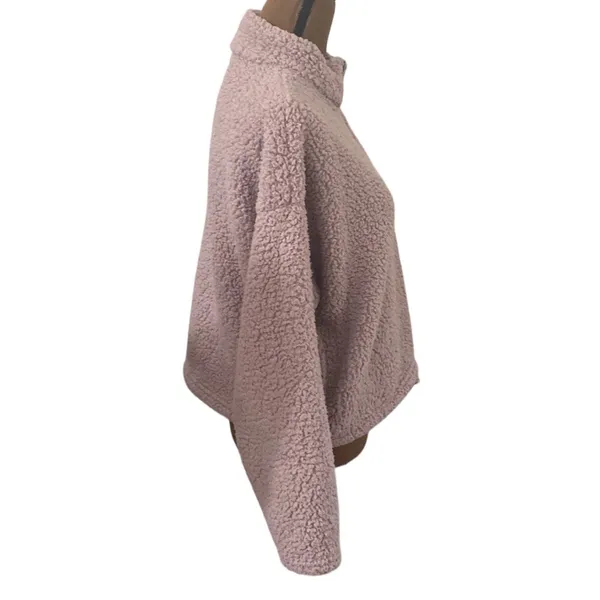 American Eagle fuzzy Sherpa quarter zip cinch waist cropped pullover size S - Image 3
