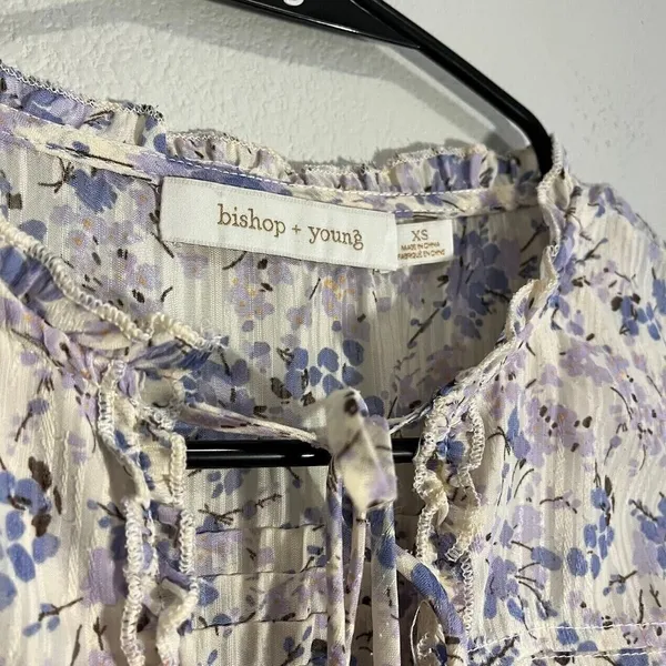 Anthropologie Bishop+Young Floral Sydney Blouse Front Ties Flowy Peasant‎ Top XS - Image 5
