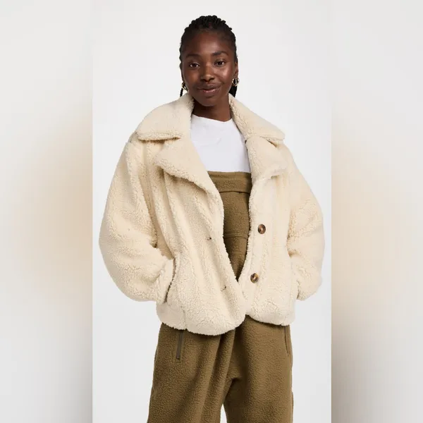 Free People We The Free Joplin Cozy Jacket Cream Sherpa‎ Coat Womens Size L - Image 2