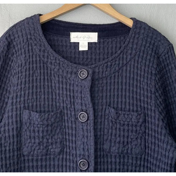Mod O Doc Jacket Size Large Navy Textured Waffle Lagenlook Boxy Artsy Cotton Top - Image 3