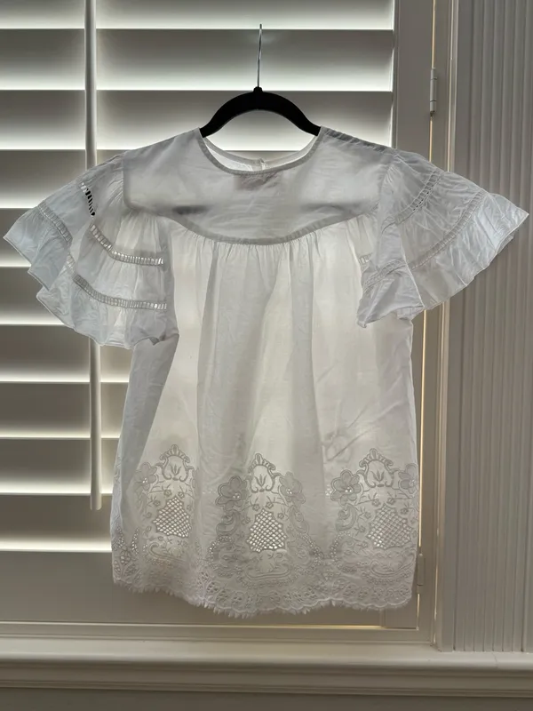 Anthropologie Love The Label 100% Cotton Flutter-Sleeve Peasant Blouse Small - Image 4