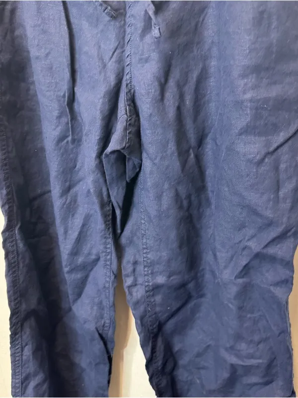 L.L. Bean Size 12 Navy Blue Drawstring Linen Blend Pants - Image 3