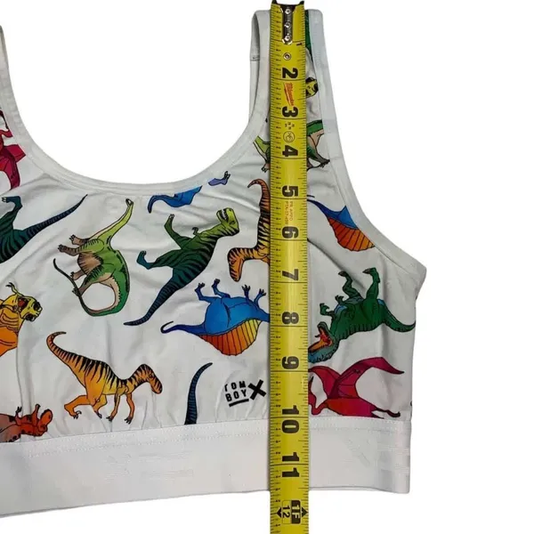 TomboyX Bralette Women Small White Rainbow Dinosaur Print Scoop Neck Kidcore - Image 6