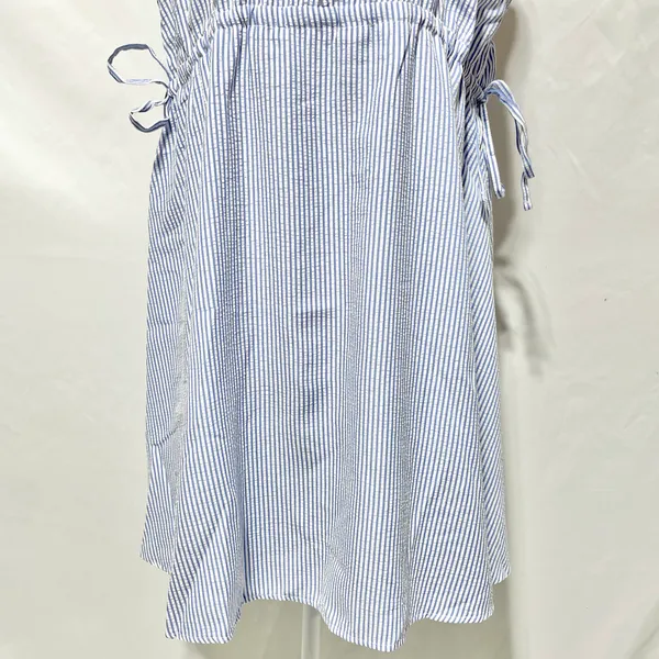 New ASOS Seersucker Plunge V-Neck Tie Waist Mini Sundress Blue White Size 4 - Image 9