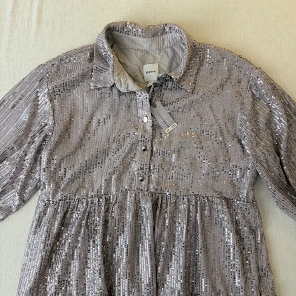 Maeve Bettina Sequined Tiered Shirtdress Medium Petite Dusty Purple Mini NWT - Image 14