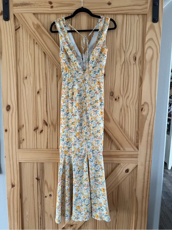 Lulus Watching the Blooms Yellow Floral Print High-Low Midi Dress - Image 8