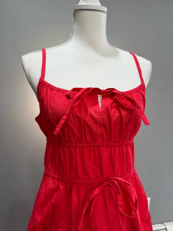 Red Sim & Sam Milkmaid Midi Sundress Size M EUC - Image 3