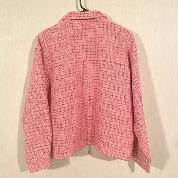 Entro Pink Tweed Button Up Shirt Jacket Shacket Barbiecore Feminine Size Medium - Image 2