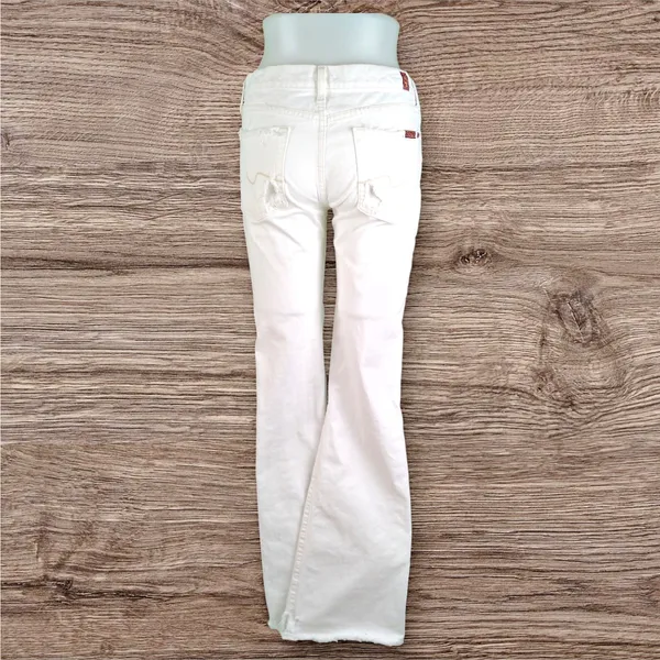 7 For All Mankind Women's Sz 27 White Distressed Flare Leg Denim Jeans - Image 4