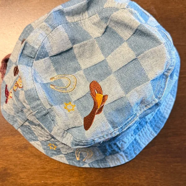 Urban Outfitters Denim Poppy Checkered Cowboy Cowgirl Embroidered Bucket Hat - Image 3