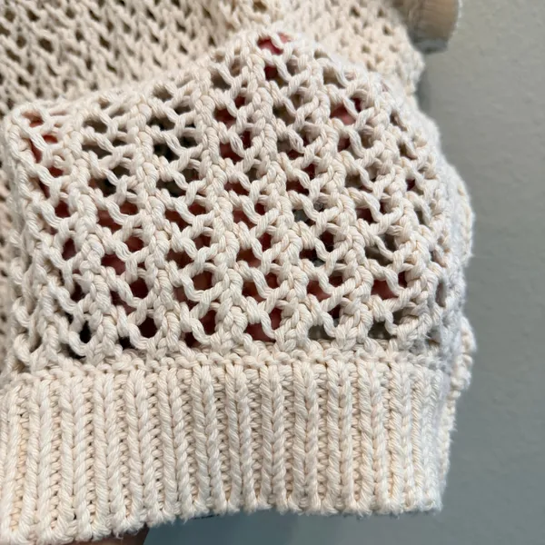 Free People Sophia Sweater Cream Crochet Open Chunky Knit Cotton Size Small - Image 6