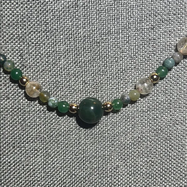 Handmade Moss Agate + Citrine + Green Aventurine Beaded Necklace * ✨ - Image 3