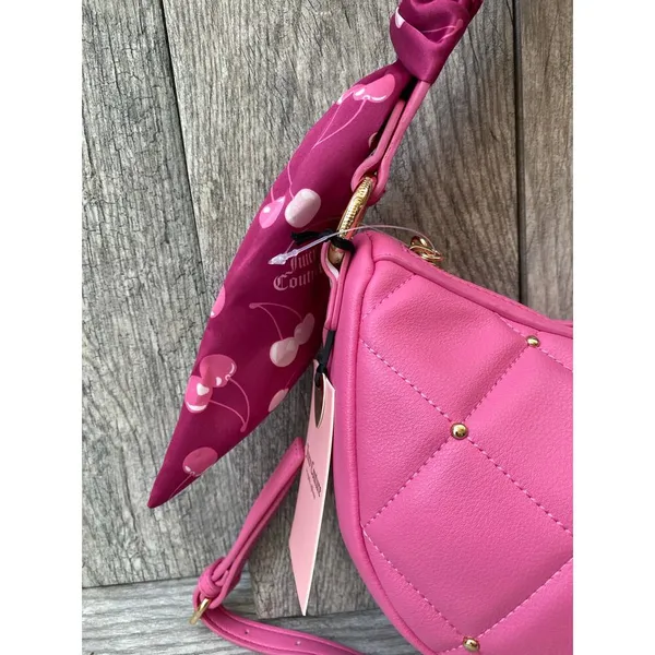 Juicy Couture Pink Quilted Shoulder Bag with Charm & Scarf - Image 5