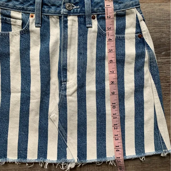 Abercrombie & Fitch Denim & White Striped Natural Rise Raw Hem Mini Skirt 26 2 - Image 6