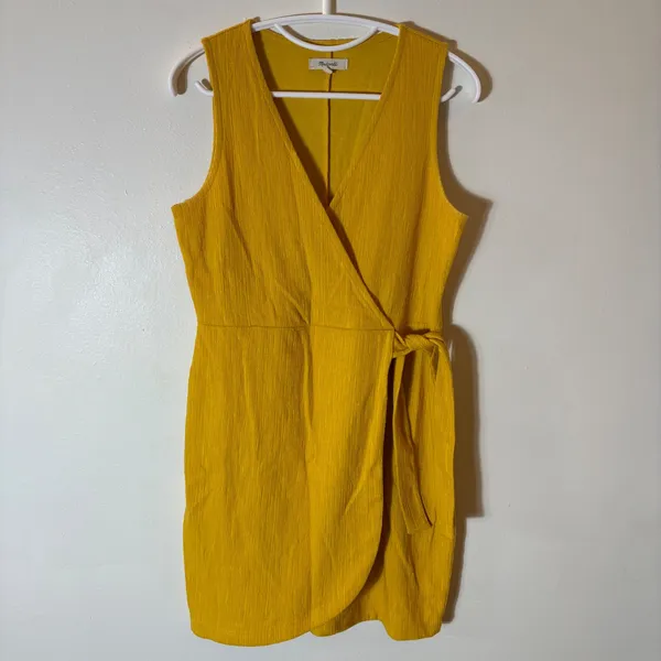 Madewell Crosshatch Side-Tie Mini Dress‎ in Mustard Yellow Size o - Image 2