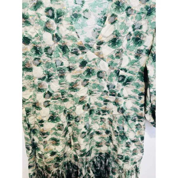 MARYSIA Green White Floral Printed 100% Cotton Drop Waist Imperialis Dress M - Image 10
