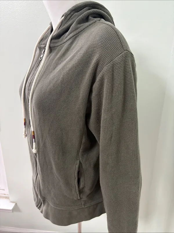 pact olive green full zip cotton thermal waffle hoodie sweatshirt jacket large - Image 2