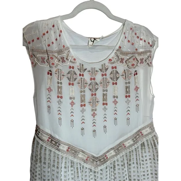 One September Anthropologie White‎ Embroidered Sleeveless Shift Dress Small - Image 8