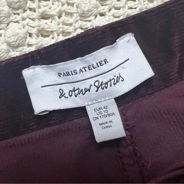 & OTHER STORIES Women’s Corduroy High Rise Crop Flare Pants Red‎ Cranberry Sz 10 - Image 6