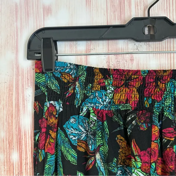 Mudd Y2K Pull On Flare Leg Boho Black Floral Red Tropical Blue Print Pants Sz M - Image 8