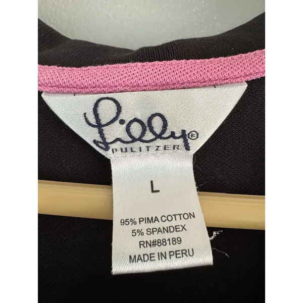Lilly Pulitzer Black Pima Cotton Short Sleeve Polo Shirt Women’s Size Large - Image 4