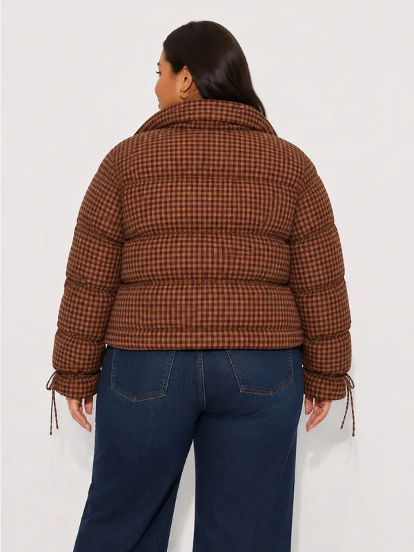 wild fable Burgundy Plaid Puffer Jacket - Image 3