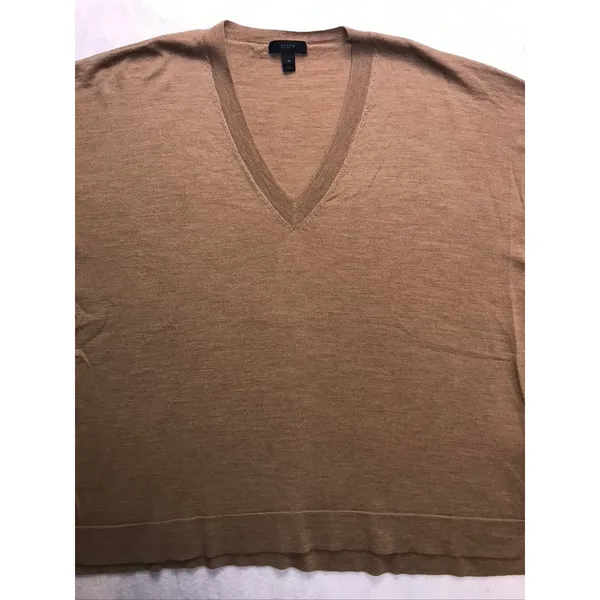 J.Crew V-Neck Sweater Women XL Brown Merino Wool‎ Oversized Pullover Classic - Image 3