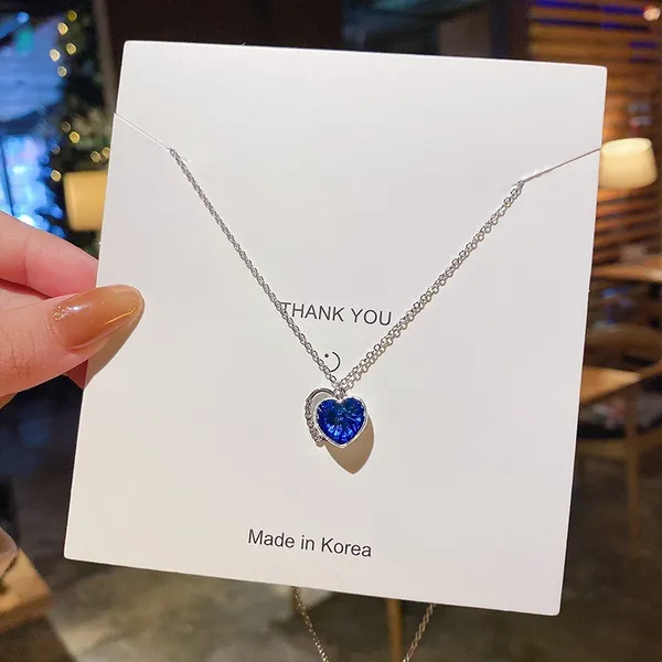 Women's Blue Crystal Love Heart Pendant Necklace - Image 2
