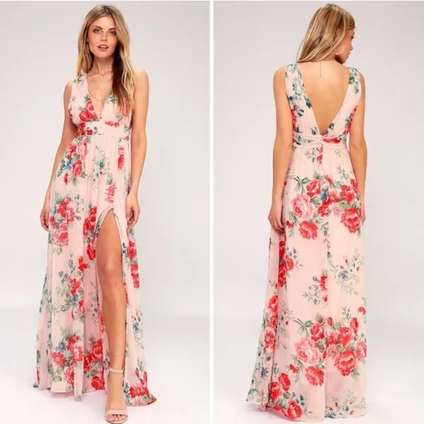 Lulu’s Garden Meandering Maxi Dress Blush Floral NEW WITH TAGS Small - Image 3