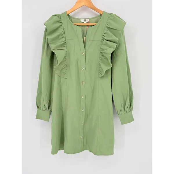 Entro Porch Swing Sips Mini Dress Pear Green Ruffle Button Front Small‎ NWT - Image 3