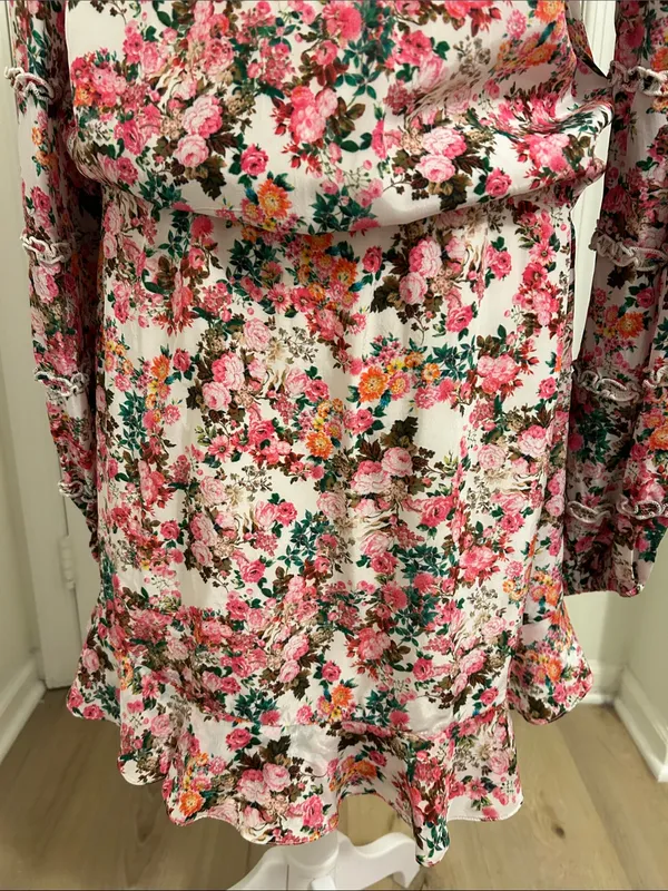 Rococo Sand Vie Floral Ruffle Mini Dress New Size Large Beaded Tie Resortwear - Image 12