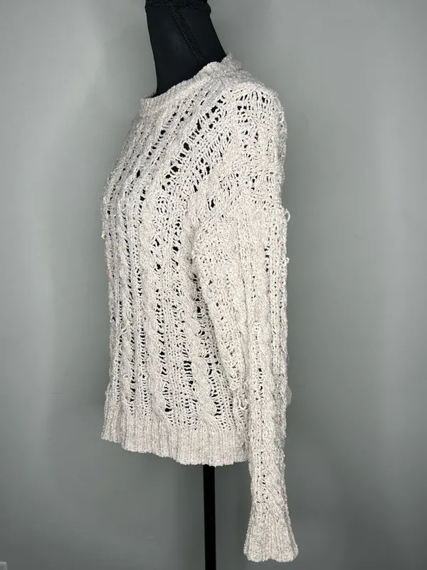American Eagle Outfitters Open-Knit Cream Crewneck Sweater - Image 2