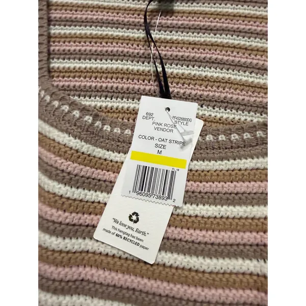 Pink Rose Oat Stripe Cropped Knit Sweater Square‎ Neck PF4S26893DG NWT Medium - Image 3