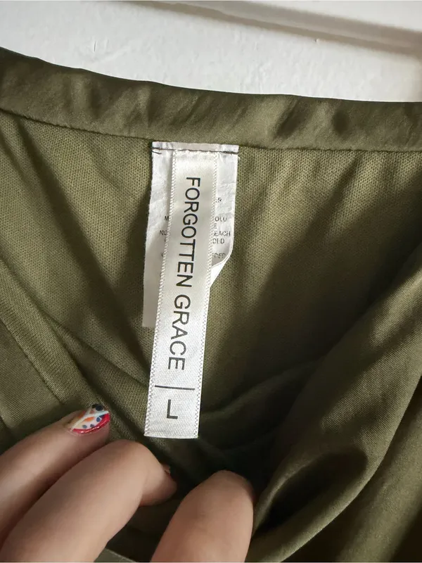 Forgotten Grace Satin Midi Olive Skirt - Image 2