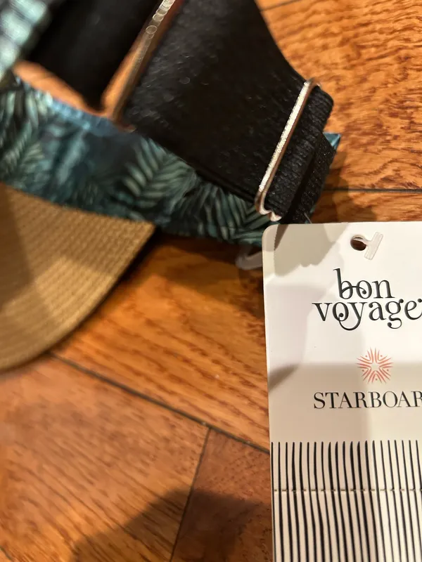 bon voyage STARBOARD NWT Wide Brim Straw Visor Hat with green leave Print Band - Image 14