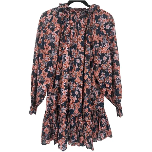 Anthropologie Sundry‎ Boho Floral Print Long Sleeve Tiered Mini Dress Size Small - Image 5
