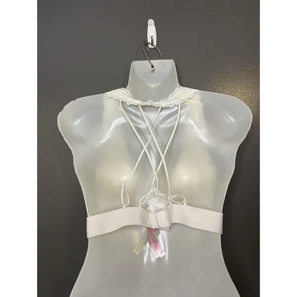 PINK Bralette Bra Womens Large White Lace Wireless Crossback Strappy Lined B Cup - Image 5