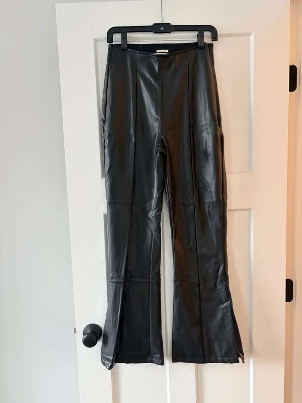 Abercrombie & Fitch Vegan Leather Black Flare Pants - Image 3