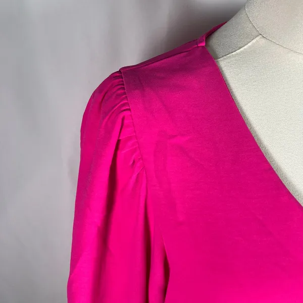 Easel Los Angeles‎ Pink Long Sleeve V-Neck Mini Dress Small Puff Sleeve Pockets - Image 2