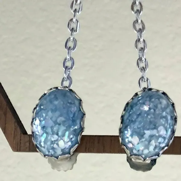 Vintage Blue Opal Confetti Lucite Sweater Guard Clips - Image 3
