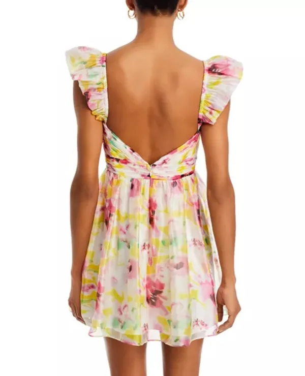 AQUA Floral Mini Dress V-Neck Ruffled - Image 2