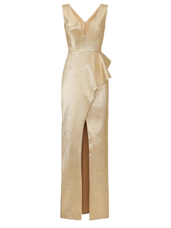 Black Halo Metallic Gold V-Neck Maxi Gown - Image 12