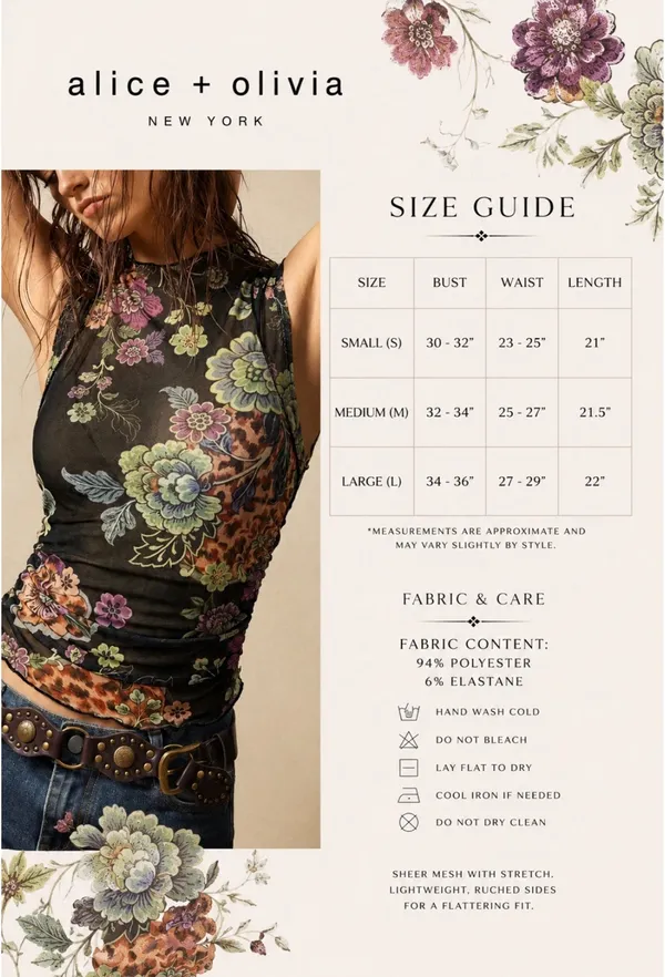 Alice + Olivia Sheer Ruched Floral Mesh Tank NWT Boho Chic Statement Piece Sz M - Image 3