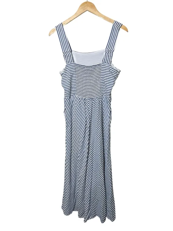 Draper James chevron Striped Square-Neck Midi Dress in Light Blue and White - Image 6