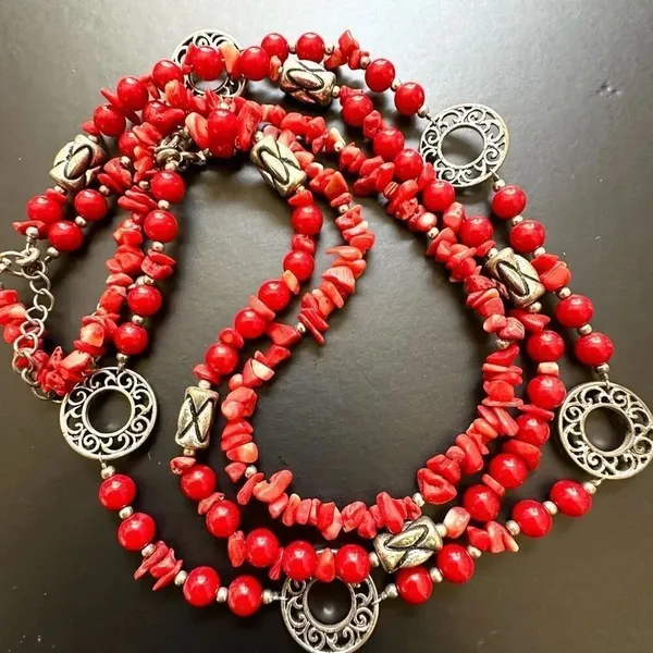 Premier Designs red coral multi strand necklace - Image 3