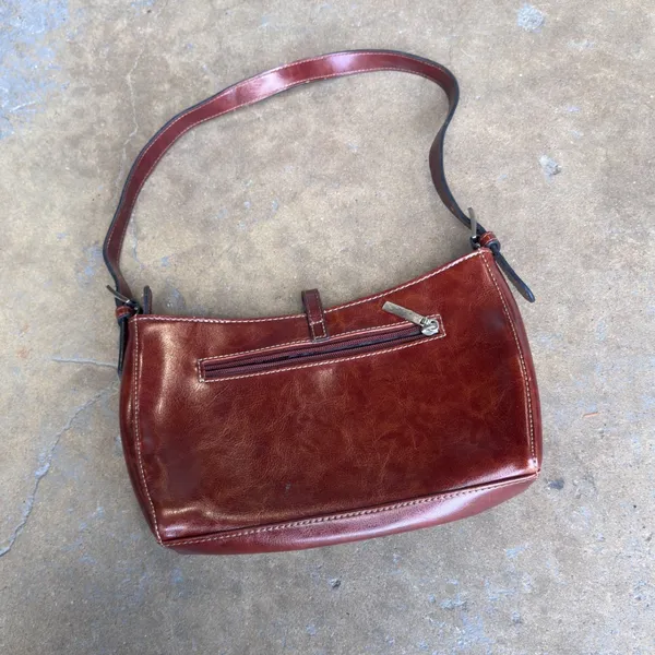 Vintage Brown Faux Leather Baguette Shoulder Bag Y2K Mahogany Small Purse - Image 2