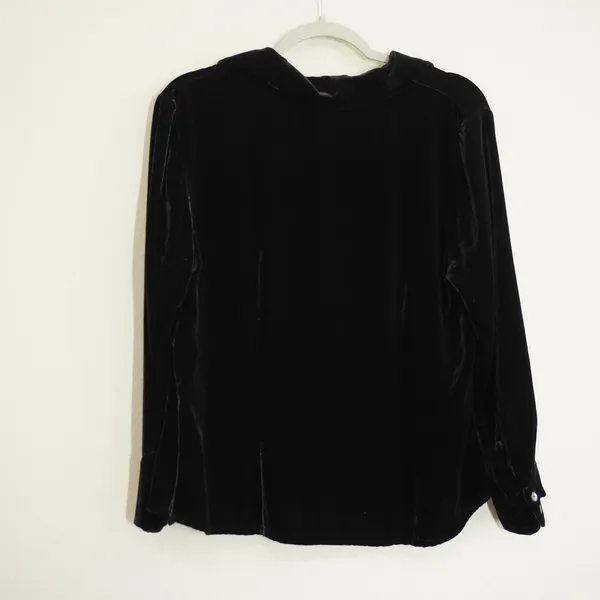 Eddie Bauer Black Velvet Silk Button Front Blouse Long Sleeve Whimsigoth Vintage - Image 7