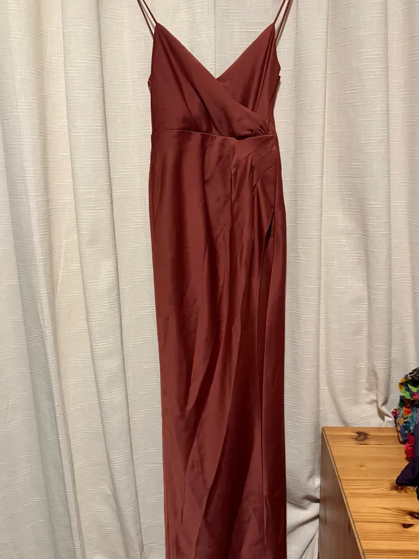 Sachin + Babi Burnt Copper Satin Wrap Maxi Dress - Image 3